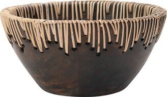 Decorative Terra-cotta Bowl with Rattan Stitching