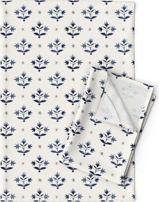 Boho Stars Tea Towels | Set Of 2 - Thistle By Danika Herrick Navy Beige Minimal Transitional Linen Cotton Spoonflower