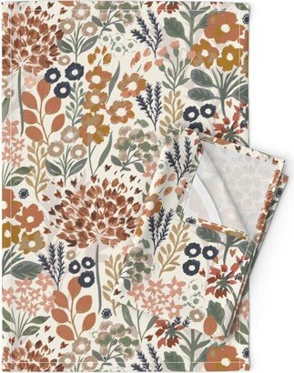 Terra Cotta Floral Tea Towels | Set Of 2 - Neutral Botanical Garden By Jill O Connor Wildflowers Linen Cotton Spoonflower