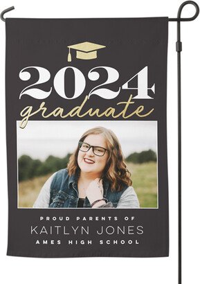 Garden Flags: Grad Hat Celebration Garden Flag, Flag Stand, Gray