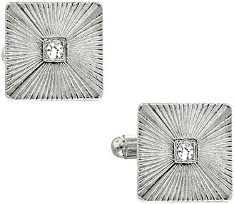 Jewelry Silver-Tone Crystal Square Cufflinks