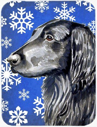 LH9276LCB 15 x 12 in. Flat Coated Retriever Winter Snowflakes Holiday Glass Cutting Board