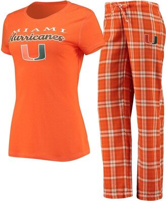 Concepts Sport Women's Orange, White Miami Hurricanes Lodge T-shirt and Flannel Pants Sleep Set - Orange, White