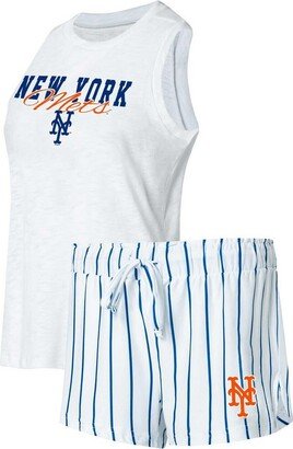 Women's Concepts Sport White New York Mets Reel Pinstripe Tank Top and Shorts Sleep Set