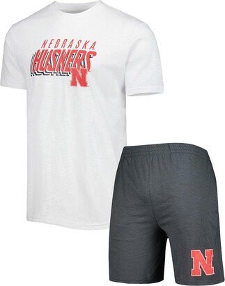 Men's Concepts Sport Charcoal, White Nebraska Huskers Downfield T-shirt and Shorts Set - Charcoal, White