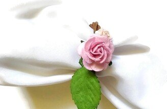 Leaf & Rose Napkin Rings For Weddings, Bride Shower 5Pcs