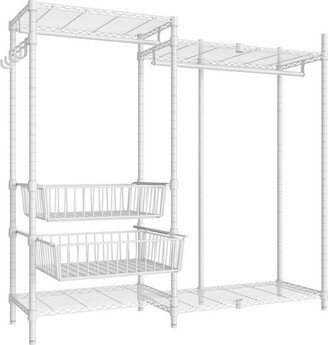 VIPEK V9 Garment Racks Clothing Rack Heavy Duty Clothes Rack with 4 Shelves & 2 Storage Basket,, White