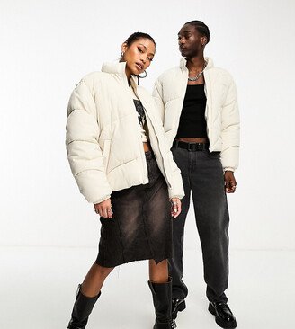 unisex puffer jacket in off white