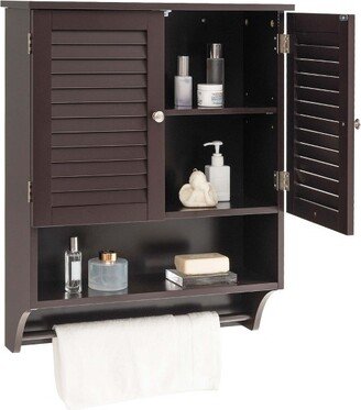 Bathroom Wall Mounted Medicine Cabinet with Louvered Doors & Towel Bar Espresso