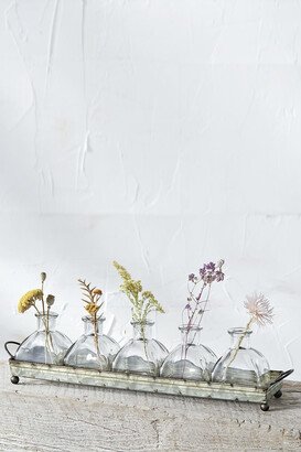 Women's Metal Tray with Glass Vases, Set of 6 - Clear