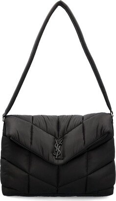 Logo Plaque Foldover Top Shoulder Bag