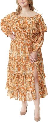 Plus Size Printed Merisa Ruffled Tiered Slit-Front Dress