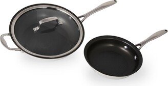 3-Piece Stainless Steel Skillet Set, Scratch-Resistant Non-Stick Coating, Includes a Large and Small Skillet, Clear Tempered-Glass Lid,