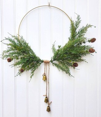 Christmas Wreath With Bells, Modern Wreath, Winter For Front Door, Hoop Minimalist