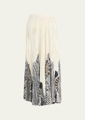 Heirlome Maria Pleated Jose Pajarito-Print Maxi Skirt