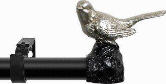 Meriville 1-Inch Diameter Single Window Treatment Curtain Rod, Pewter Bird Finials