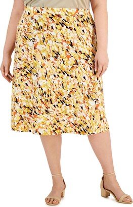 Plus Womens Printed Calf Midi Skirt