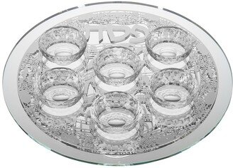 Schonfeld Collection Mirror And Glass Seder Plate With Silver Jerusalem Plate - Clear