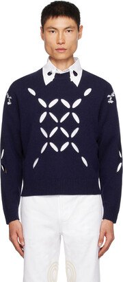 Navy Laurel Slash Sweater