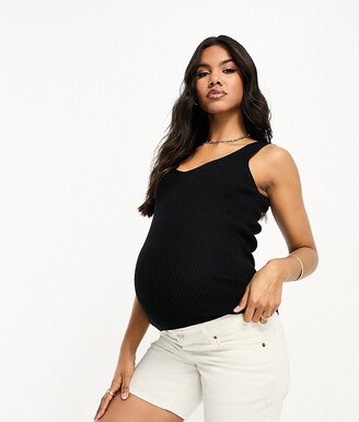 ASOS DESIGN Maternity knit v neck tank top in black