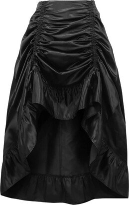 Daisy Corsets Women's Plus Size Black Satin Hi Low Ruched Ruffle Skirt-AA