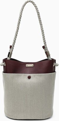 Key bucket bag in linen and burgundy calfskin