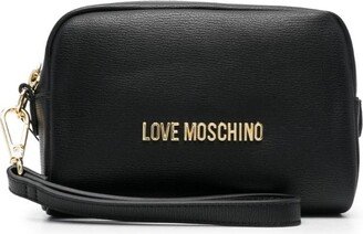 Logo-Plaque Faux-Leather Makeup Bag