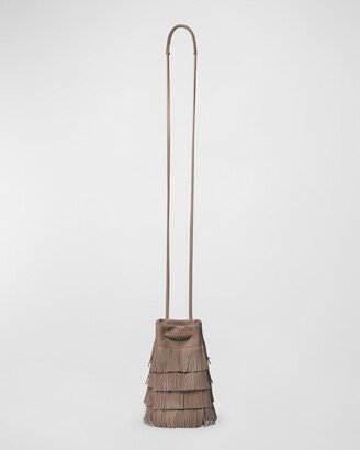 Callista Fringe Leather Pouch Bucket Bag