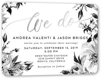 Wedding Invitations: Crisp Petals Wedding Invitation, Grey, Silver Foil, 5X7, Matte, Signature Smooth Cardstock, Rounded