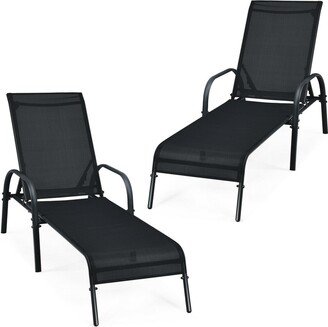 2 Pcs Outdoor Patio Lounge Chair Chaise Fabric with Adjustable Reclining Armrest - 75.5 x 26'' x 24.5