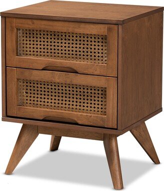 Barrett Mid-Century Modern Wood and Synthetic Rattan Nightstand