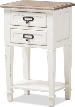 Dauphine 2 Drawer Provincial Style Oak and Distressed Finish Wood Nightstand White