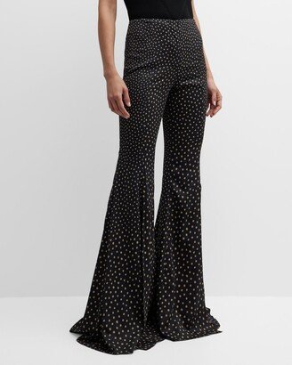 Printed Dot Wide-Flare Pants