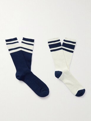 Two-Pack Striped Ribbed Cotton-Blend Socks