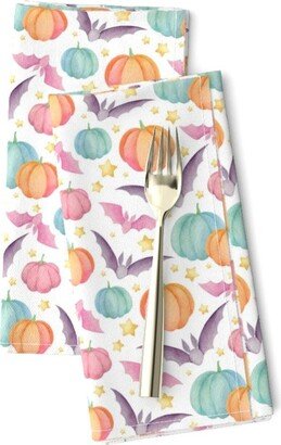 Pastel Pumkpins Dinner Napkins | Set Of 2 - Watercolor Mystery Halloween By Flaxlynx Cute Whimsical Cloth Spoonflower