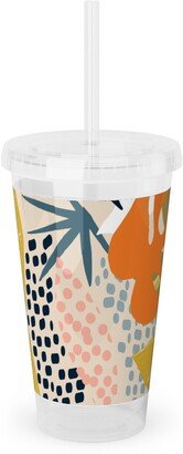 Travel Mugs: Tropical Foliage - Natural Retro - Multi Acrylic Tumbler With Straw, 16Oz, Multicolor