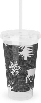 Travel Mugs: Winter Forest On Canvas Acrylic Tumbler With Straw, 16Oz, Gray