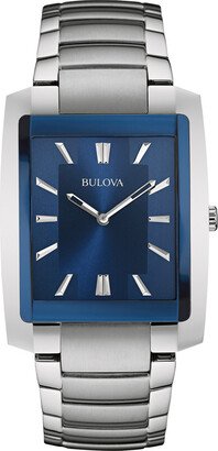 Men's Bulova Classic Watch with Blue Rectangular Dial (Model: 96A169)