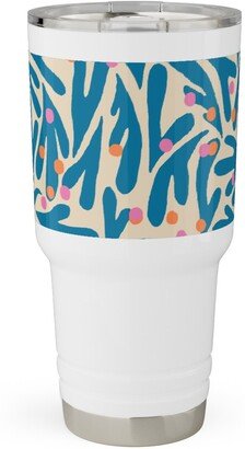 Travel Mugs: Funky Flora - Blue And White Travel Tumbler, 30Oz, Blue