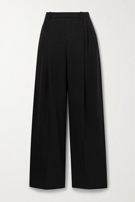 Pleated Tencel Lyocell-blend Straight-leg Pants - Black