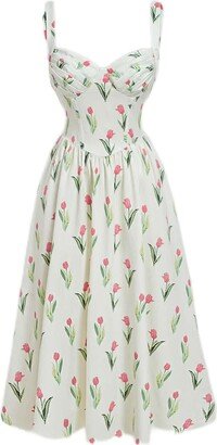 OAKITA Women's Dresses Allover Floral Print Cami Dress Dress for Women (Color : Beige