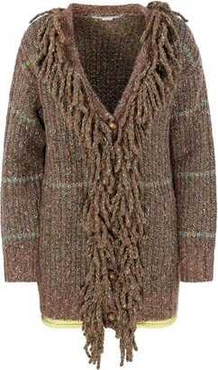 V-Neck Long-Sleeved Tweed Cardi-Coat