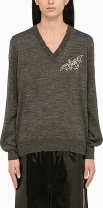 Dark grey sweater with V-neck