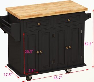 Kitchen Cart with Two Storage Cabinets,4 Door Cabinet and Two Drawers