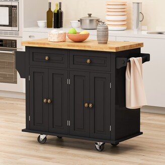 Kitchen Island Cart with Two Storage Cabinets and Two Lockin