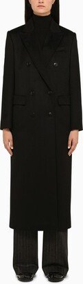 Black double-breasted coat in virgin wool