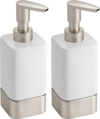 mDesign Square Ceramic Bathroom Soap Dispenser - 2 Pack - White/Matte Satin