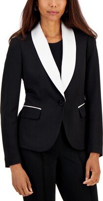 Petite One-Button Colorblocked Blazer - Black/White