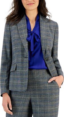 Petite One-Button Glen Plaid Blazer