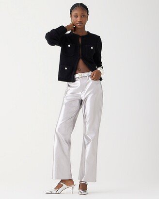 Petite slim demi-boot pant in metallic faux leather